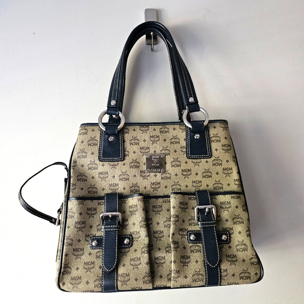 MCM Beige and Navy Tote Bag